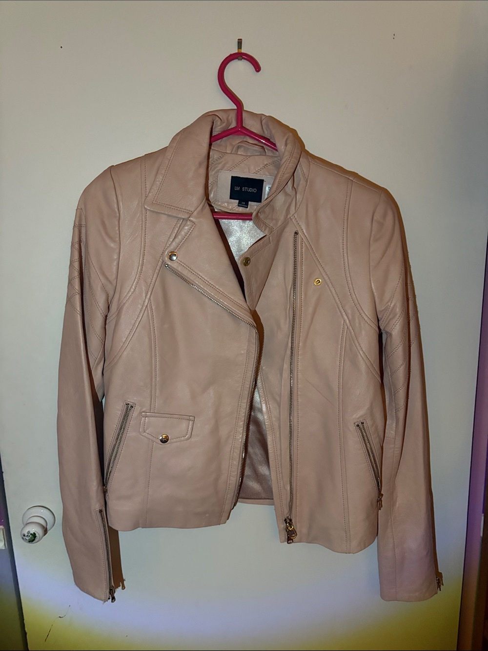 Aritzia Wilfred Blush Leather Moto Jacket